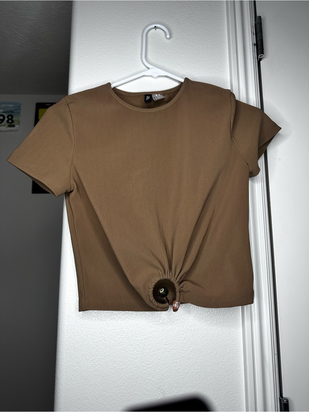 H&M Brown Short Sleeve Cropped Top with Front Cinch